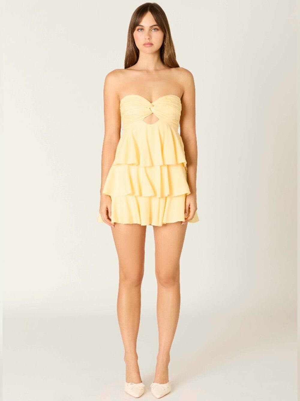 ALL THE TIME YELLOW TIERED MINI DRESS